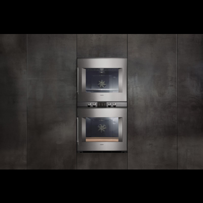 Gaggenau bx480112, 400 series, built-in double oven, door hinge: right, stainless steel behind glass